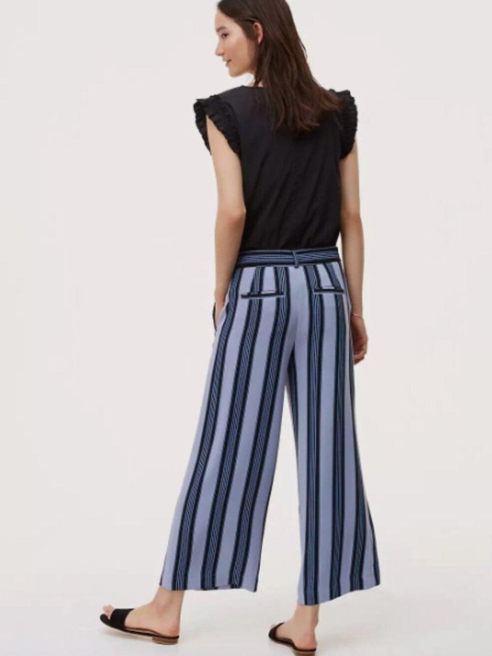 Ann Taylor Loft Blue and Black striped Wide Leg Pants with Belt Size 6 - Picture 2 of 10